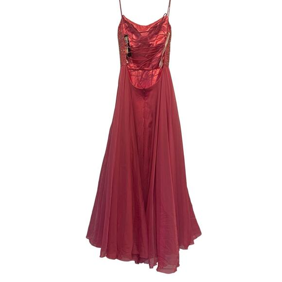 NWT Sherri Hill Formal Pink Chiffon Beaded Top Prom Dress 52591-Size 12 - Picture 3 of 10